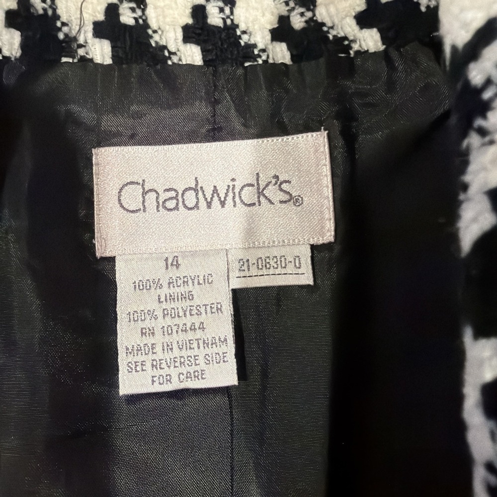 Chadwicks Vtg Black And White Houndstooth Acrylic Button Blazer Women's Size 14 - Picture 7 of 8